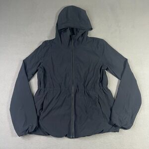 Lululemon Track Jacket Womens 6 Black Belle Hooded Full Zip Outdoor Workout FLAW